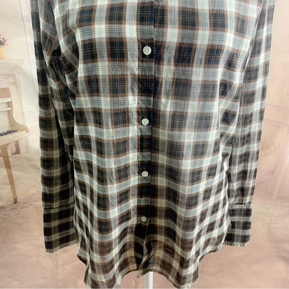 Nili Lotan Judith Mocha Plaid Cotton Button Down Shirt - Picture 5 of 12